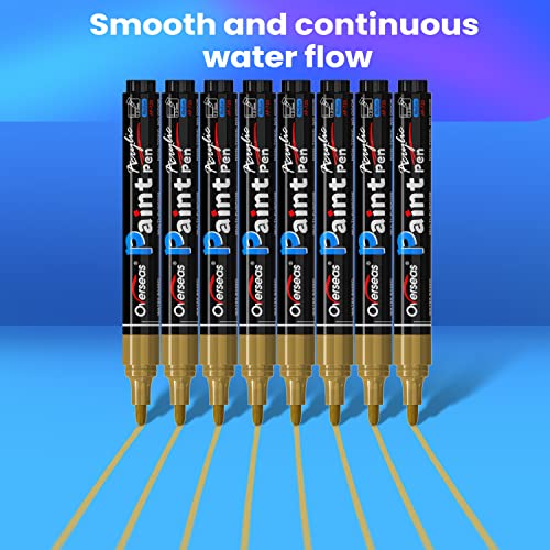 Overseas Gold Paint Pens Paint Markers - Permanent Acrylic Markers 8 Pack, Water-Based, Quick Dry, Waterproof Paint Marker Pen for Rock, Wood, Overseas