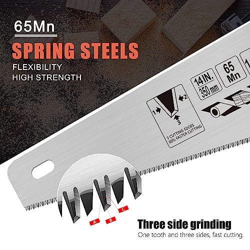 14 Inch Wood Hand Saw, 11 TPI Universal Handsaw Non-slip Ergonomic Handle Rustproof Wood Saw WBJKZJD