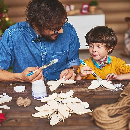 Whaline 54 Pieces Unfinished Wooden Butterfly Cutouts with Holes and Hemp Rope DIY Blank Butterfly Shape Hanging Ornaments Embellishments Wooden Whaline