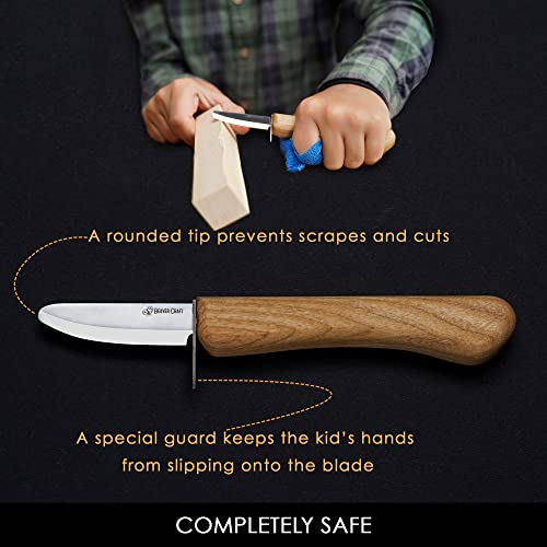 BeaverCraft Whittling Knife for Beginners C1 Kid - Whittling Knife for Kids Safety Carving Knife - Children Whittling Knife for Entry-Level Carvers - BeaverCraft