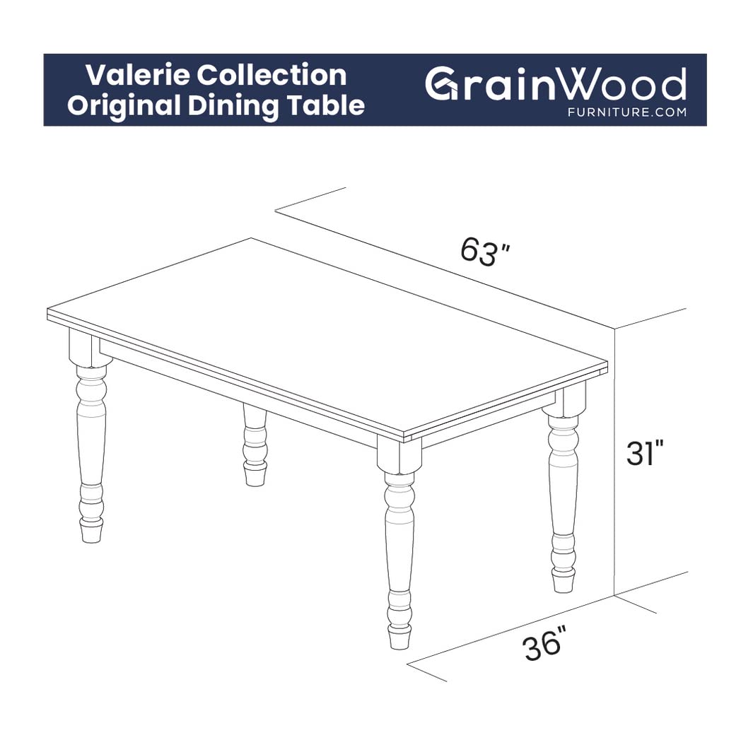 Grain Wood Furniture Valerie Original Solid Wood 63" Dining Table, Barnwood Grain Wood Furniture