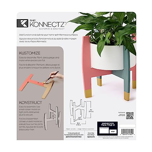 Plaid Plant Stand, Konnectz Unfinished Reversible, Easy to Assemble Wood Surface Perfect for DIY Arts and Crafts Projects, 61802 Plaid