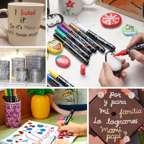 Paint Marker Pens - 12 Colors Permanent Acrylic Markers, Medium Tip, Water Based, Quick Dry, Waterproof Paint Pen Set for Rock, Wood, Plastic, Metal, Overseas