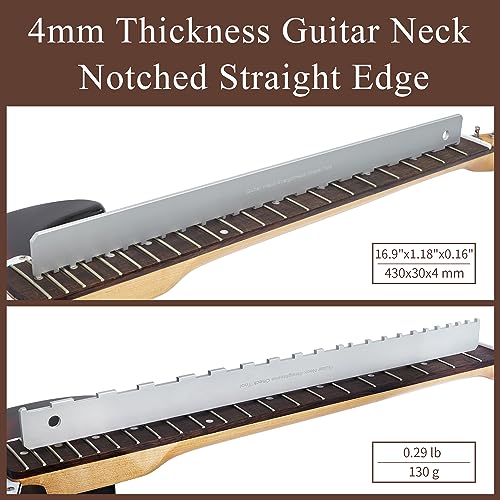 Frautron Guitar Luthier Tool Kit Includes 16" Fret Leveling Beam, Guitar Neck Notched Straight Edge Setup Tool, Fret Rocker, String Action Ruler Frautron