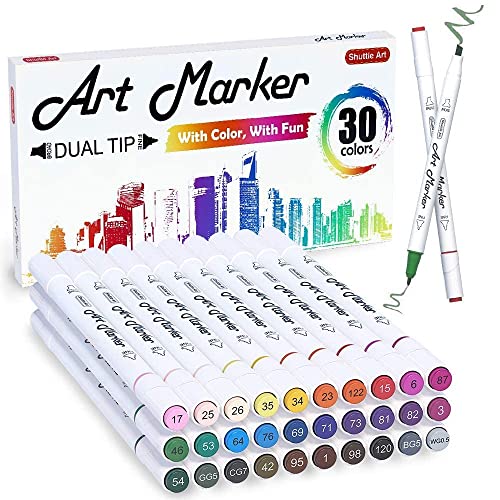 Shuttle Art Art Markers Bundle - 30 Colors Alcohol Markers + 30 Colors Skin Tone Markers Shuttle Art