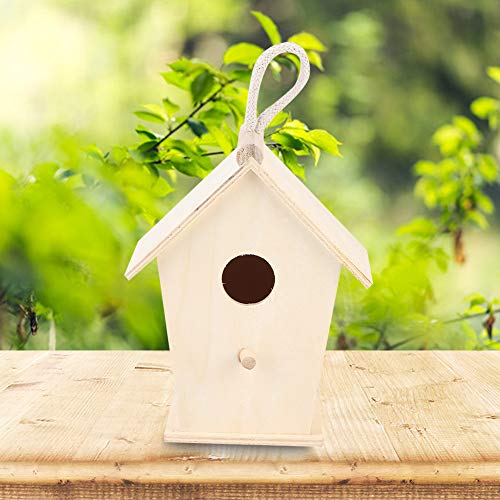 Wooden Bird House Unfinished Hanging Cords Birdhouse for Outdoor Bluebirds Finchs Chickadees Swallows DIY Kids Educationa 7.1 x 3.9 x 5.1 in Buachois