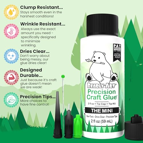 Bearly Art Precision Craft Glue - The Mini - 2fl oz with Tip Kit - Acid Free Archival - Strong Hold Adhesive - Ideal for Fine Paper Crafting Bearly Art