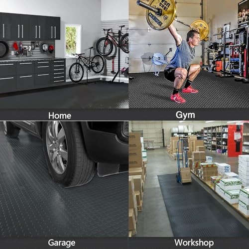 Nisorpa 3mm Thick Garage Floor Rubber Mat 16.4 x 3.3 fts Rubber Garage Floor Mats Heavy Duty Coin-Grip Garage Flooring Roll Non-Slip Rubber Mats Nisorpa