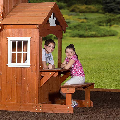 Backyard Discovery Shenandoah All Cedar Wooden Playset Swing Set with 2 Belt Swings, Trapeze Bar, 10 ft Wave Slide, Covered Upper and Lower Backyard Discovery