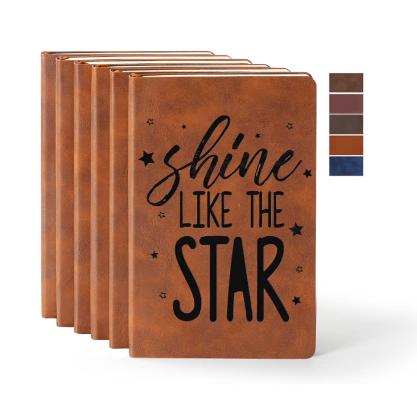 PYD Life 6 Pack Leather Notebooks A5 Journal Lined Blanks 5.8" x 8.3" Yellow Brown for Xtool Laser Engraving DIY Crafting,Notebooks for Work School PYD Life