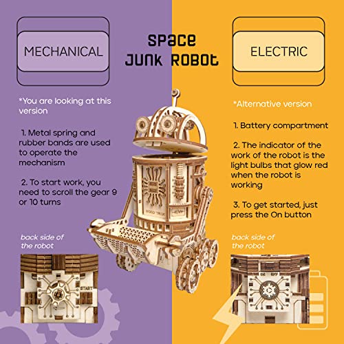 Wood Trick Space Junk Robot 3D Wooden Puzzles for Adults and Kids to Build - Rides up to 13 ft - 9.5x6.7 in - Model Kits for Adults - Engineering DIY Wood Trick