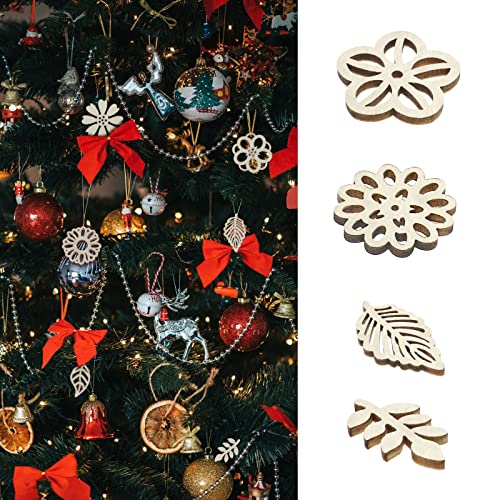 Micro Traders 100PCS Flower & Leaf Shapes Wooden Slices Wooden Embellishments Decorative Wood Chips Ornaments for DIY Scrapbooking Card Making Crafts Micro Traders