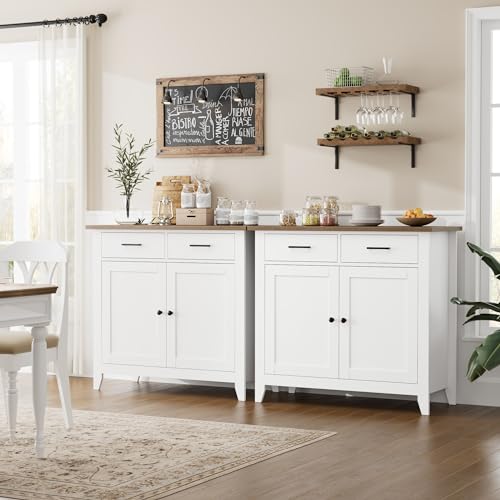 HORSTORS Kitchen Storage Cabinet with Drawers and Doors, Floor Sideboard and Buffet Server Cabinet, Entryway Console Cabinet for Living Room, Dining HORSTORS