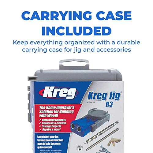 Kreg R3 Jr. Pocket-Hole Jig System - Portable Kreg Pocket-Hole Jig - Easy Clamping & Adjusting - Includes Positioning Sliders - For Materials 1/2" to KREG