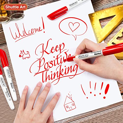 Shuttle Art Permanent Markers, 30 Pack Red Permanent Marker set,Fine Point, Works on Plastic,Wood,Stone,Metal and Glass for Doodling, Marking… Shuttle Art