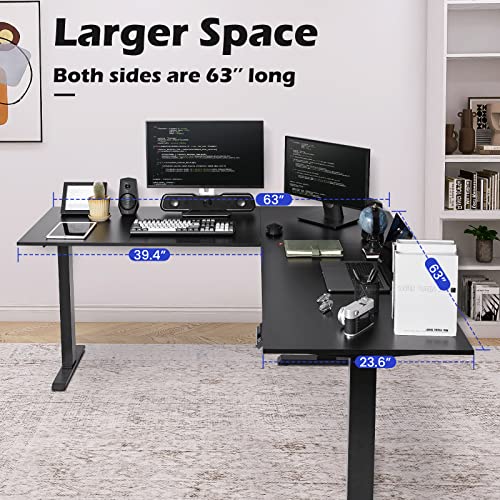 OUTFINE L Shaped Triple Motor Height Adjustable Standing Desk Electric Triple Motor Home Office Stand Up Computer Workstation OUTFINE