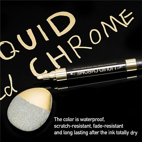 ZEYAR Liquid Gold Chrome Paint Marker, DIY Shiny Gold Marker Pen for any surface, Golden Metallic High-gloss display, Dual tips: Extra Fine and ZEYAR