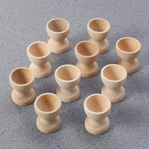 Toyvian 12PCS Wooden Egg Cup Holder Stands DIY Blank Unfinished Wooden Egg Displays for DIY Easter Decoration Toyvian