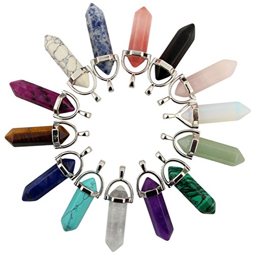 Mutilcolor 50pcs Gemstone Bullet Meditation Healing Pointed Chakra Crystal Stone Random Color Pendants for Necklace Jewelry Making Cmidy