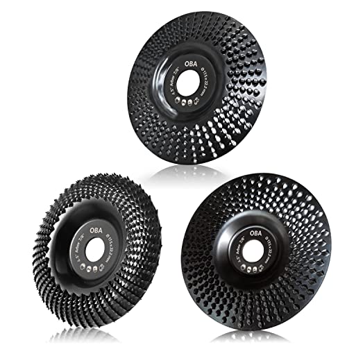 OBA Wood Carving Disc Set 3 PCS 4-1/2" Wood Grinding Wheel Sets with 7/8" Arbor for Angle Grinder Grinding and Polishing OBA