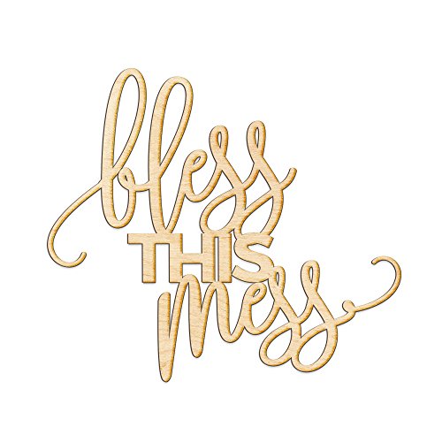 Woodums Bless This Mess Wood Sign Décor Wall Art for Gallery Wall - Unfinished 12" Wide x 11" Tall Woodums