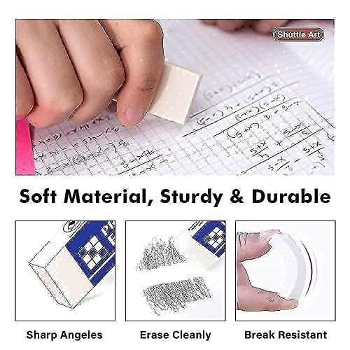 Shuttle Art Erasers and Mechanical Pencils Bundle, Set of 72 Pack Premium White Erasers Bulk + 84 Pack Bulk Mechanical Pencils Shuttle Art