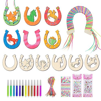 26Pcs Wooden Horseshoes Cutout for Crafts,Unfinished Wood Discs Slices Horseshoe Shape Wooden Arts and Crafts,Coloring Wood Horseshoe Ornaments for