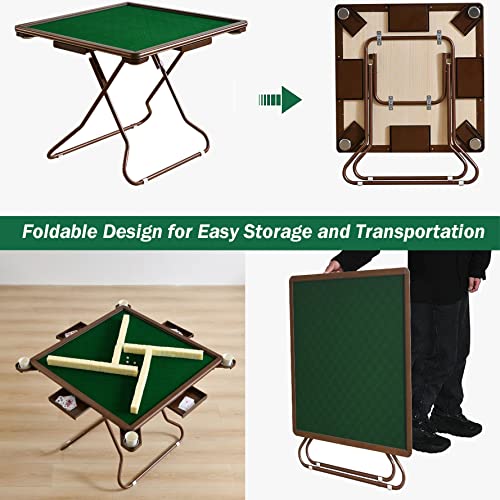 MJTABLE Mahjong Table, 35" Card Tables Folding Square with 4 Cup Holders & 4 Drawers for 4 People, Wear-Resistant Desktop Majiang Table for Poker