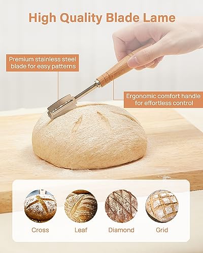 Kootek Sourdough Bread Baking Supplies, 9 Inch Round Sourdough Starter Kit, Baking Tools Banneton Bread Proofing Basket with Bread Lame, Dough Kootek