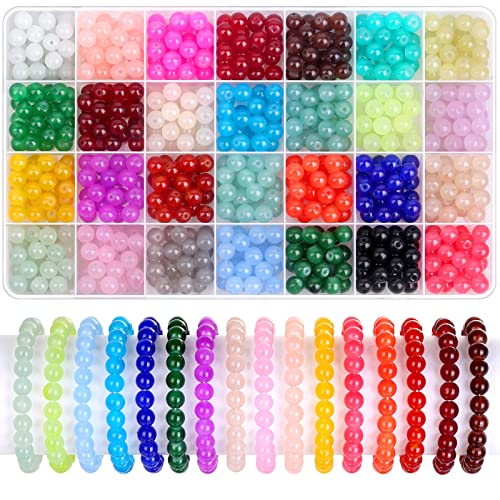 700 Piecess Glass Beads for Jewelry Making, 28 Colors 8mm Crystal Beads Bracelet Making Kit for Bracelet Jewelry Making and DIY Crafts shynek
