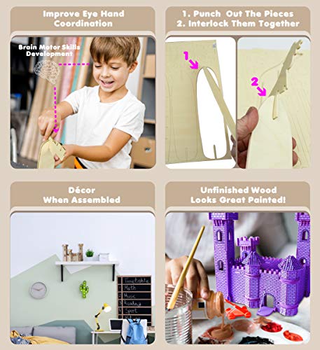 Puzzled 3D Puzzle Castle Set Wood Craft Construction Model Kit, Fun & Educational DIY Wooden Toy Assemble Model Unfinished Crafting Hobby Puzzle to Puzzled