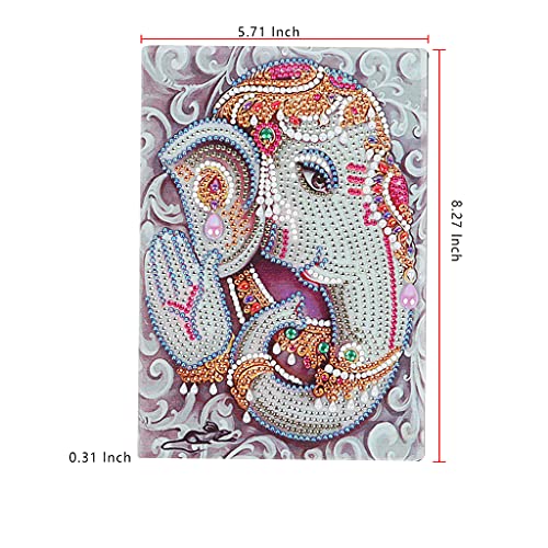 5D Diamond Painting Notebook Kits Animal Elephant Cover Leather DIY Special Shaped Journal Sketchbook Cross Stitch Diamond Art Hardcover Dairy Book Generic