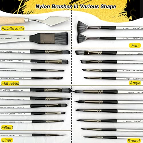 GACDR Acrylic Paint Brush Set, 24 Pieces Paint Brushes for Acrylic Painting with Cloth Roll Case and 2 Sponges, Pinceles para Acrilico for Oil GACDR