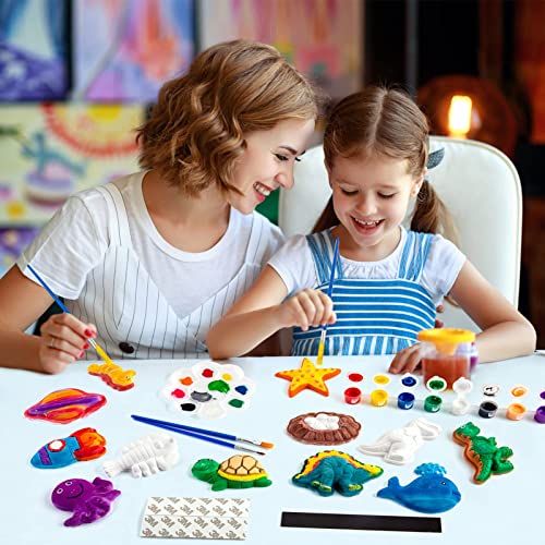 Juboury Kids Arts and Crafts Plaster Painting Craft Kit Art Set - Painting Your Own Space Dinosaurs & Marine Life Figurines - Ceramic Painting Kit Juboury