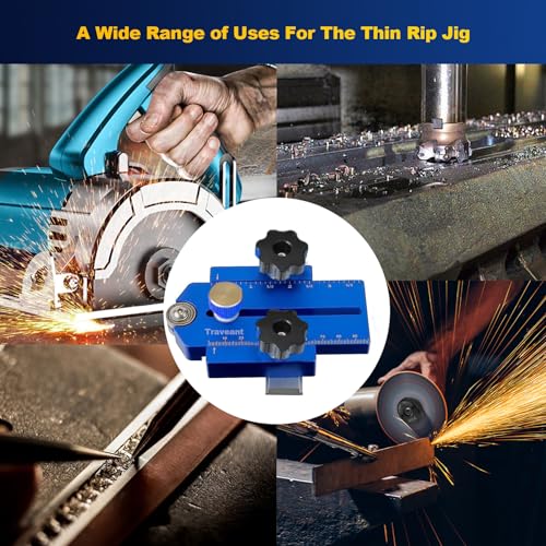 TRAVEANT Thin Rip Jig, Table Saw Jig Guide for Repeat Narrow Strip Cuts Works with Table Saw Router Table Band Saw - Extended Version (Klein Blue) Traveant