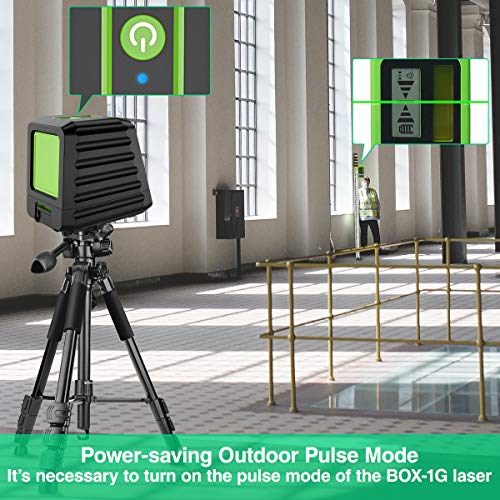 Self-leveling Laser Level - Huepar Box-1G 150ft/45m Outdoor Green Cross Line with Vertical Beam Spread Covers of 150°, Selectable Laser Lines, 360° Huepar