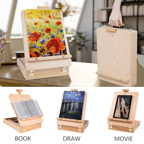 Louise Maelys Tabletop Easel Beechwood Art Easel for Painting Canvases Table Easel Stand for Painters Painting by Numbers, Students Beginners Artist Louise Maelys