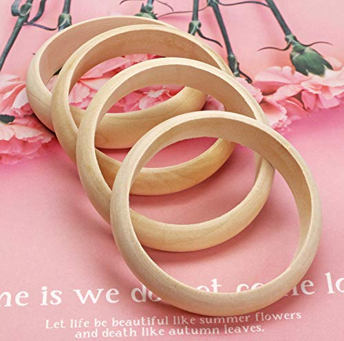 Penta Angel Wood Bangle Bracelets 4Pcs 2.83inch Unfinished Natural Round Wooden Ring for Art & Craft Project DIY Jewelry Making PENTA ANGEL