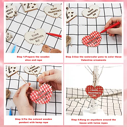 KIMOBER 36PCS Valentine's Day Wooden Slices,Unfinished Blank Cutouts for Valentine Party Decoration, Kids DIY Crafts KIMOBER
