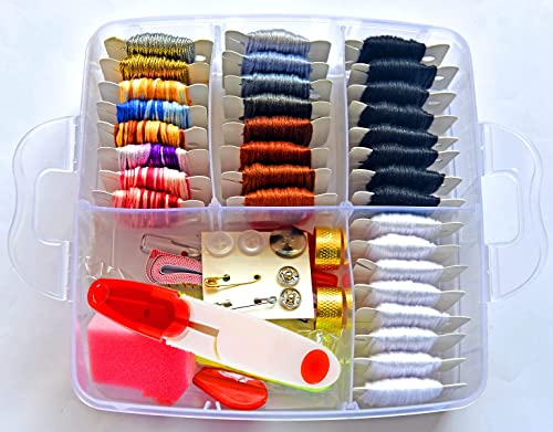 QCZKB 188 Embroidery Floss Set Including Cross Stitch Threads Friendship Bracelet String with 2-Tier Transparent Box, Floss Bobbins and Cross Stitch QCZKB