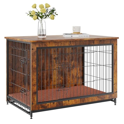 VEVOR Dog Crate Furniture, 38 inch Wooden Dog Crate with Double Doors, Heavy-Duty Dog Cage End Table with Multi-Purpose Removable Tray, Modern Dog VEVOR