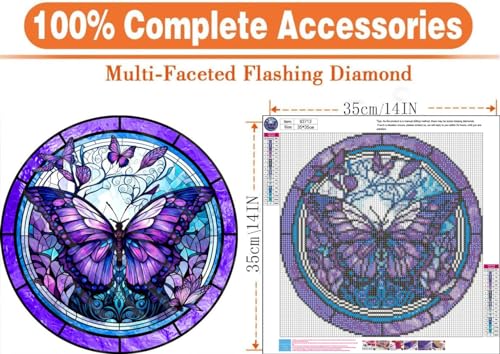 ajepon 5D Butterfly Diamond Painting Kits for Adults-Stained Glass Butterfly Diamond Art Kits for Adults, Butterfly Gem Art Kits for Adults for Gift ajepon