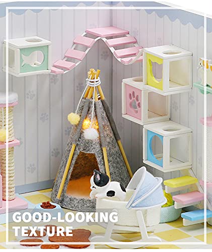 Kisoy Dollhouse Miniature with Furniture Kit, DIY 3D Wooden DIY House Kit A Corner of a Small Apartment Style with Dust Cover & LED,Handmade Tiny Kisoy