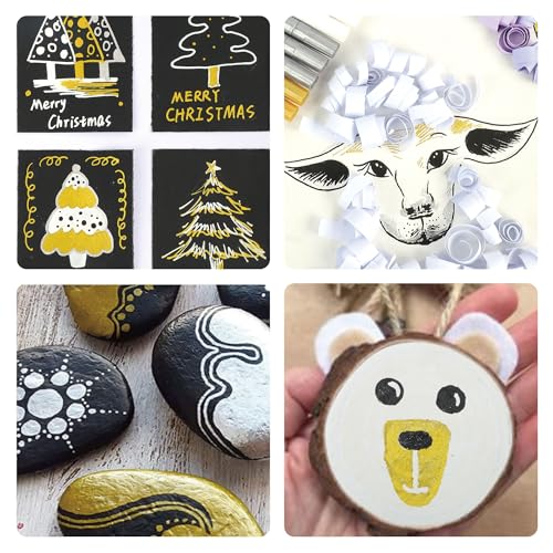 Acrylic Paint Pens White Paint Markers Metallic for Rock Fabric Wood Glass Canvas Ceramic, 5 White 4 Black 3 Gold & 3 Silver, Water Based Ink INK LAB