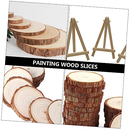 VILLCASE 1 Set Christmas Decoration Wood Chips School Projects Supplies Mini Wood Display Easel Craft Wood Circles Mini Easel Ornament Weddings Table VILLCASE