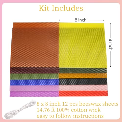 Beeswax Candle Making Kit for Kids -12 Pcs Vibrant Colors Beeswax Sheets Handmade Crafts Gift Beeswax Sheets for Candle Making Kit, DIY Candle Making Clarissaway