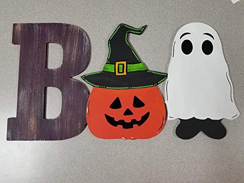 Boo Cutout Unfinished Wood Halloween Decor Door Hanger Paint Party Halloween Craft MDF Shaped Canvas Style 3 (12") Diverse Woodworking