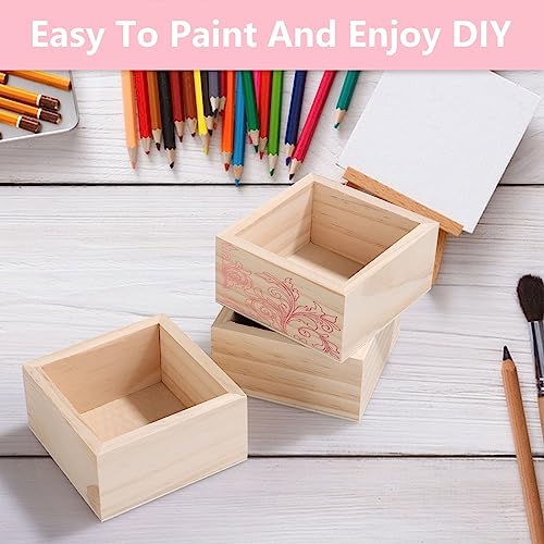 WOPPLXY 16 Pack Wooden Box, 4 x 4 x 2 Inch Unfinished Wood Box, Small Square Wood Boxes, Wooden Storage Organizer Craft Boxes for Crafts, WOPPLXY