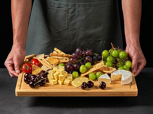 Bamboo Cutting Board for Kitchen, 18" Large Wood Charcuterie Cheese Board, Wooden Chopping Block with Side Handles and Juice Grooves Allsum