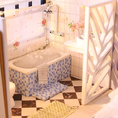 DIY Miniature Dollhouse Kit, Tiny House Model Kit with Music Box & LED Light & Dust Proof Cover, 1:24 Scale, 3D Wooden Puzzle for Adults, Handmade Hallisun